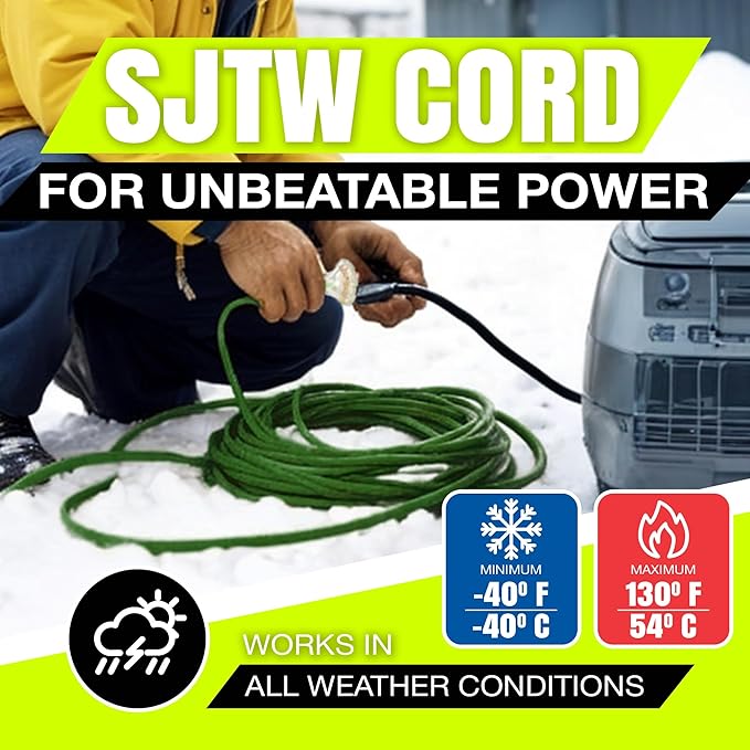 6ft Outdoor/Indoor Extension Cord 3-Outlet 12/3 Gauge Extra Heavy Duty ETL Listed, 3 Prong SJTW, Waterproof, Flexible Cold-Resistant Long Power Cord,15A 125V 1875W, Green by LifeSupplyUSA