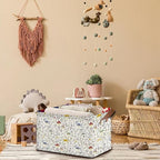 Retro Mushroom Storage Basket Large 17x11.5x10.5 Inche-Collapsible Fabric Organizer Bin with Handles for Cottagecore Decor, Nursery, Forest Theme-Decorative Hamper with Whimsical Fungi-Single Pack