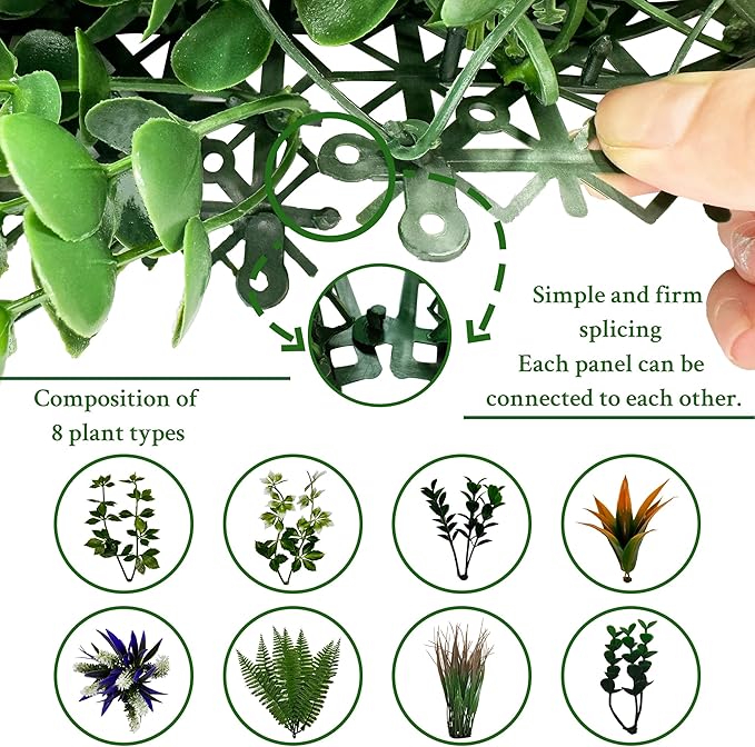 Artificial Grass Boxwood Hedges Wall Panels: 40" x 120" (33.5 sqft) UV-Anti Faux Greenery Fake Ivy Leaves Privacy Fence Screen Backdrop for Garden Covering Privacy, Outdoor Indoor Decor
