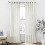 XTMYI 86 Inch Linen Curtains,2 Panels Set Semi Sheer Boho Back Tab Pleated Rod Pocket Curtain Drapes for Living Room Bedroom,Cream Ivory,40x86 in Long