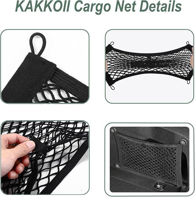 2 Layer Small Cargo Net,Cargo Storage Pocket Net, Mesh Elastic Pouch Organizer with Mounting Screws Hooks for Car,Rv, Trunk,Boats,SUV, Truck(2 Pack,15.8 x 9.8 Inch(40 x25cm)