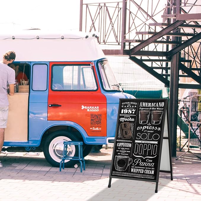 Heavy Duty A-Frame Sidewalk Sign 24 x 36 Inch, Portable Double-Sided Sandwich Board Slide-in Folding Metal Signboard with 2 Plastic Poster Boards