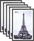 VCK 27x40 Poster Frames Set of 5 Exclusive Woodgrain Black Picture Frame, Wall Mounting Hanging