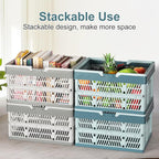 Heavy Duty Plastic Milk Crates for Storage, 2-Pack Stackable Storage Bins for Organizing, Collapsible Shopping Basket with Handle for Groceries, Suitable for Home Office School Store, Blue