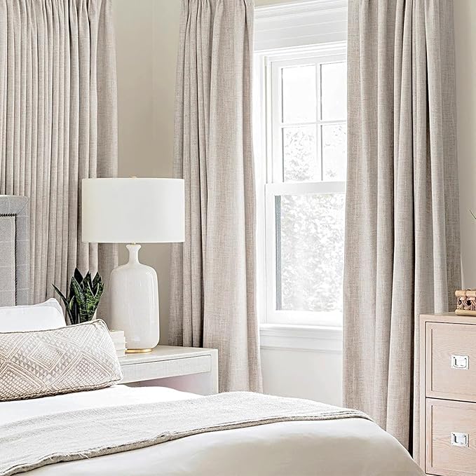 MIULEE 100% Blackout Linen Textured Curtains for Bedroom Solid Thermal Insulated Ivory Grommet Room Darkening Curtains & Drapes Luxury Decor for Living Room Nursery 52 x 132 Inch (2 Panels)