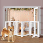 LZRS Freestanding Extra Wide Dog Gate 30 inch Tall - 4 Panels Solid Wooden Pet Gate for Doorways, Stairs, Hallways,Kitchens& Long Areas, Expandable & Foldable with Support Feet,Indoor Use,White