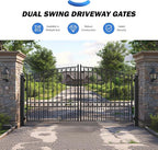 ZUMI Dual Swing Driveway Gate, 12x6 ft. Outdoor Steel Fence for Home Security, Heavy-Duty Weatherproof Iron Kit, Opera Style