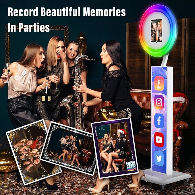 JIYANG Portable Photo Booth Compatible with Any Ipad,Photo Booth Mchine with ChackTok PhotoBooth VIP Member,Customize Personalized Logo,Perfect for Parties,Wedding and Events(Wihte,Honeycomb Case)