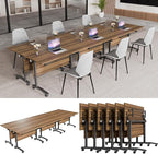Conference Table, Modern Folding Meeting Tables with Flip Top, Mobile Podcast Table with Four Locking Wheels, Large Training Table for Meeting Room, Office, Classroom (6, A, 61in)