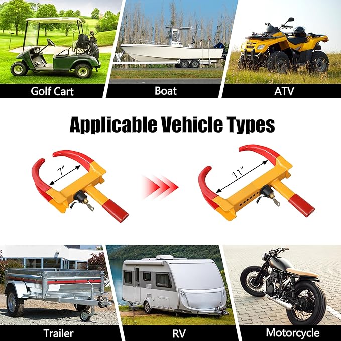 KAYCENTOP Universal Wheel Lock, Security Trailer Wheel Lock, Tire Lock Anti Theft for Trailers Golf Cart SUV Boat ATV Motorcycle Camper, 3 Keys (Yellow-Red)