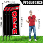 Buryeah 3 Sets Now Open Feather Flag Pole Kit for Business Advertising 7 ft Open Flag Banner Sign with Pole Kit Ground Stake and Portable Bag for Outside Ground (Black)