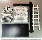 Welcome to the Library Sign Miniature Signpost Self-standing Kit, Mini Booknook Sign with ladder and Bench Scene Display, Bookcase Accessories Decor Gift for Book-themed Club Book Lover