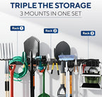 Heavy-Duty Wall Mount Garden Tool Organizer Rack, Black Metal, Multi-Hook Storage System