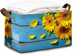Storage Bin with Handles, Sunset Sunflower Collapsible Laundry Baskets for Books, Laundry - Use in Nursery, Closet Organizers and Storage, Blanket Basket