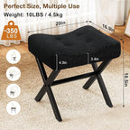 18-Inch Large Vanity Stool Chair, Vanity Bench with Metal X-Legs, Ottoman Accent Stool with Breathable and Soft Boucle Fabric Saddle Seat, Black