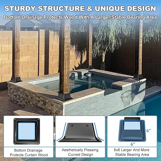 4x4 Post Base 4Pcs-Inner Size 3.6x3.6-Heavy Duty Metal Post Brackets-Deck Post Anchors-Solid Steel-Powder Coated-Wood Post Holder for Porch Handrail Railing Pergola Fence Pavilion-Support Deck Base