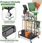 Garden Tool Organizer Rack with Wheels Up to 39 Tools, Heavy-Duty Steel Yard Tool Organizer for Garage Storage with 12 Hooks, Broom Holder & Garden Tool Rack for Shed, Patio, Outdoor Use, Black