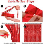 4 Pack Red Backdrop, 3.28 FT x 7.05 FT Party Streamer, Valentines Day Metallic Birthday Tinsel Backdrop Foil Fringe Curtains, Door Streamer for Red Party Decorations Casino Decor Photo Booth Props
