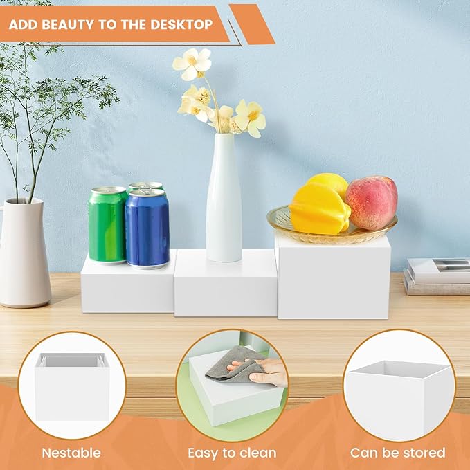 White Acrylic Buffet Risers 3PCS, Food Risers for Buffet Table, Food Display Stands for Party Catering Dessert Collectibles, Cube Boxes Display(Size 6.9", 7.7", 8")