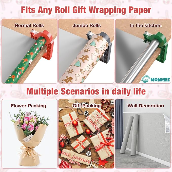 Tabletop Gift Wrapping Tool with Tape Dispenser–2 Pack Adjustable Wrapping Paper Table Clamps with 2 Tapes–Perfect for Christmas, Holidays, and Crafting