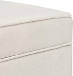 Adeco 17.5" Square Fabric Ottoman with Storage - Upholstered Cotton Linen Foot Rest - Flip Top Footstool with Sturdy Wood Legs, Small Cube Coffee Table Extra Seat for Living Room, Bedroom, White