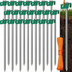 Tradesparker Tent Stakes 22-Pack 8Inch Heavy Duty Garden Stakes Canopy Anchors Double-Sided Hook Design - Includes Ropes for Camping Tents, Pop Up Canopies and Outdoor Events, Green