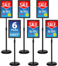 6Packs 11x17 Inch Adjustable Pedestal Poster Sign Stand, Heavy Duty Floor Standing Sign Holder Stand Aluminum Snap Open Frame for Vertical and Horizontal View Sign Displayed(Black)