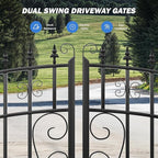 ZUMI Dual Swing Driveway Gates, 18x6 ft. Outdoor Steel Swing Gates for Driveway, Heavy-Duty Driveway Fence Gates for Home Security, Weatherproof Iron Security Gate Kit for Outdoor, Greerwich Style