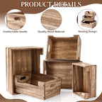 3 Pcs Decorative Wood Crates for Display, 3 Size Large Rustic Nesting Crates with Handles Farmhouse Wooden Box Basket Container