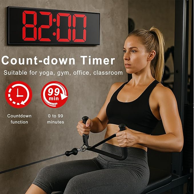 TrophyRak 16" Large Digital Wall Mount Clock, Count Down Timer, Alarm, Big LED, RGB Color, DST, Temperature for Living Room Classroom Desk, Wall, Xmas, Birthday Gift for Senior Mom Dad, Red White