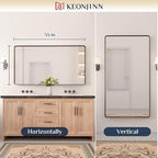 Keonjinn Black Bathroom Mirror - 55 x 30 Inch Large Metal Framed Wall Mirror, HD Tempered Glass, Modern Decorative Mirror (Horizontal/Vertical)
