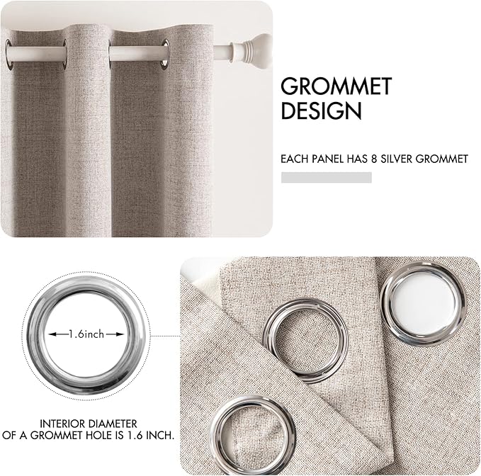 MIULEE Blackout Curtains for Bedroom Linen Texture Solid Thermal Insulated Natural Khaki Grommet Room Darkening Curtains & Drapes Luxury Decor for Living Room Nursery 52x45 Inch (2 Panels)