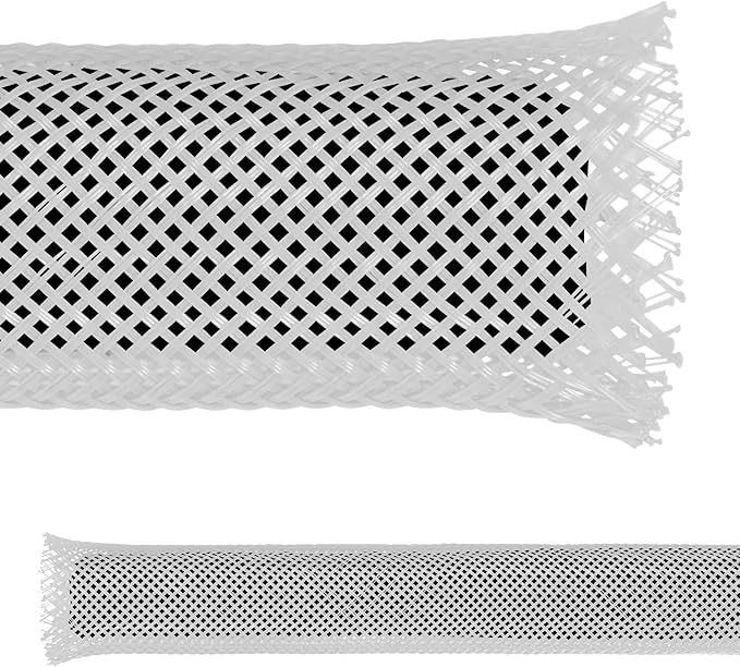 Electriduct 1/2" PET Expandable Braid Sleeving Flame Retardant Flexible Wire Mesh for Cord Management and Cable Protection - 25 Feet - White