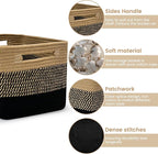 3 Pack Shelf Woven Storage Basket, Closet Rope Baskets For Organizing, 15 x 10 x 9” Square Bins with Handles, Black+Brown