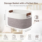 Cotton Rope Basket, Storage Baskets with Handle, 15x10x9 Inch Woven Basket for Shelves, Laundry, Towels, Clothes, Books (White Brown 3 Pack)