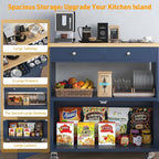 Rolling Kitchen Island with Storage Cabinet, 35.4'' Width Kitchen Cart, 2 Drawers Island Table, Portable Mobile Kitchen Island with Towel Rack, Wood Top and Lockable Wheels, Blue