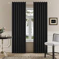 DUALIFE 100% Blackout Linen Black Curtains 84 Inch for Living Room Darkening, Bedroom Linen Drapes 84 Inches Long Rod Pocket/Back Tab Heat Blocking Bohemian Pleated Window Curtain(50"x84"x2)