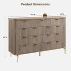 T4TREAM Fluted 9 Drawers Dresser, Modern Wooden Top Chest of Drawers with Curved Profile Design, Dresser TV Stand Drawer Organizers for Bedroom, Living Room, Hallway(Alder Grey)