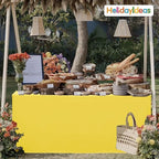 HolidayIdeas Fitted Tablecloths for 4 Foot Rectangle Table, Wrinkle Resistant Washable Table Cover 24x48 Inch for Vendor Booth Display, Banquet, Trade Show, Yellow, 4 Pcs