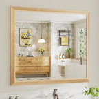 40x36 Inch Bathroom Mirror for Wall, Anti-Rust Oak Wood Grain Metal Framed Bathroom Mirrors for Over Sink,Rectangler Mirrors for Bathroom Vanity, Farmhouse, Bedroom, Living Room, Entryway Decor