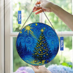 8-Inch Starry Night Christmas Tree Stained Glass Window Hanging & Ornament: Stained Glass Suncatcher Ornament, Sun Catcher Window Decor – Gifts for Christmas, Holiday Present, Gift Exchange, Gift Idea