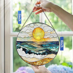 8-Inch Stained Glass Ornament, Stained Glass Window Hanging, Window Hanging Decor Suncatcher, Beach Sunset Ornament | Summer Vibes Gift | Gifts for Beach Lovers, Friend & Family