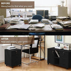 TUKAILAi Mobile File Cabinet with 3 Drawers, Lockable Storage Unit Wooden Rolling Office Filing Cabinet with Wheels, for Legal/Letter/A4 Sized Documents Home Office (Black 1PCS)