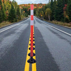 8 Pack Traffic Delineator Posts – High Visibility Reflective Safety Cones with Spring Base for Roadway, Parking, Garage, Construction Zones (Orange, 48 Inch)
