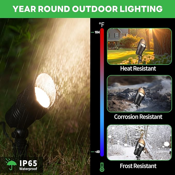Landscape Spotlights Low Voltage - 2700K/3000K/3500K/4000K/5000K Selectable Uplights, 12V Wired LED Spot Lights Outdoor Waterproof, Aluminum Black for Outside Trees Wall 4 Pack