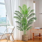 2 Pack Artificial Palm Tree 6FT Artificial Plants Indoor Tropical Fake Palm Tree Areca Floor Plant in Black Pot with 18 Trunks & Real Bark Design, Faux Palm Plant for Outdoor Patio Home Office Decor