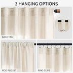 Nanspring Natural Linen Curtains 90 Inches Long for Living Room Country Semi Sheer Light Filtering Curtains Farmhouse Decor Boho Curtain for Bedroom Back Tab and Rod Pocket 52x90, 2 Panels