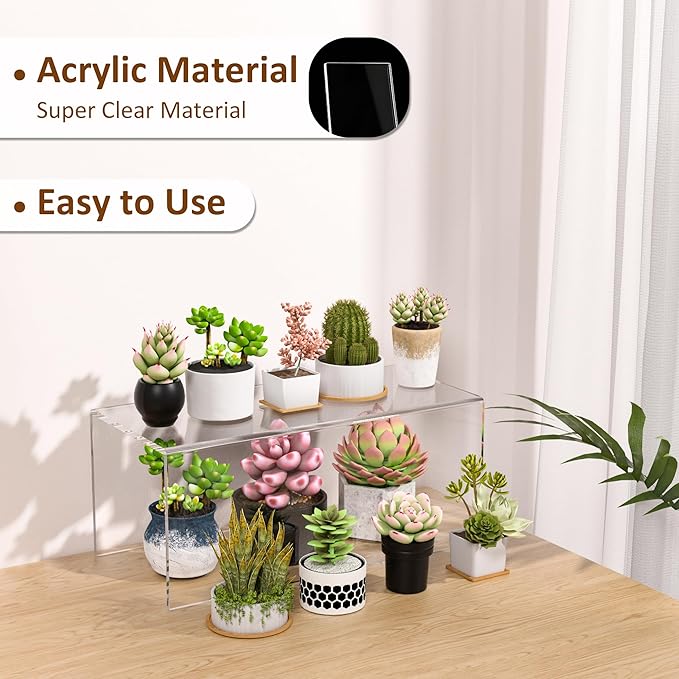 Acrylic Shelf Riser 12x5.5x5 pack of 2, Countertop Acrylic Display Storage Organizer for Funko Pop Figure, Cosmetics, Bags, Shoes, Toys, Collectibles, 12x5.5x5 Inch