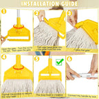 Commercial Mop Heavy Duty Industrial Cotton Mop with Long Handle,Looped-End String Wet Mops for Home,Garage,Office, Workshop, Warehouse Floor Cleaning
