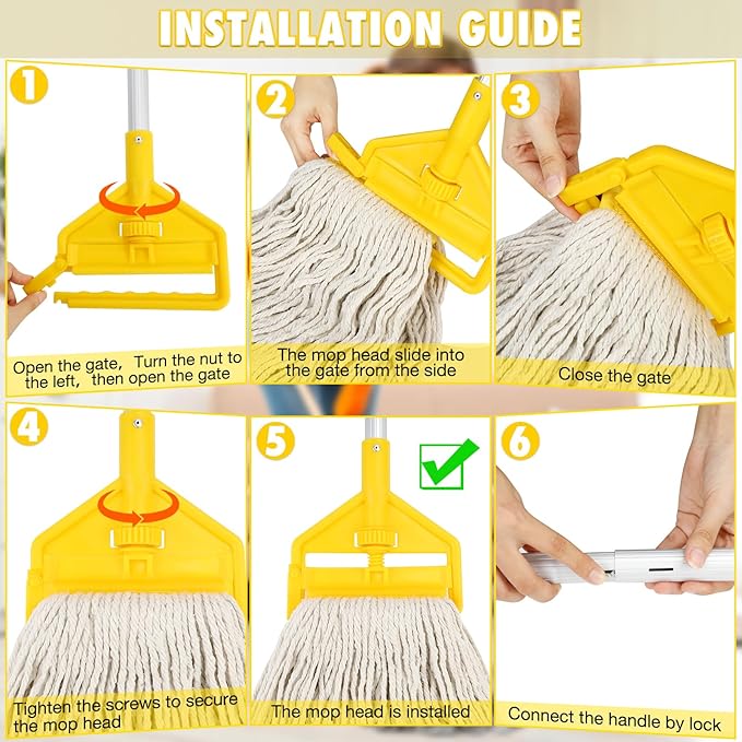 Commercial Mop Industrial Cotton Mop with Extra Replacement Head,Looped-End Heavy Duty String Wet Mops with Long Handle for Home,Garage,Office, Workshop, Warehouse Floor Cleaning